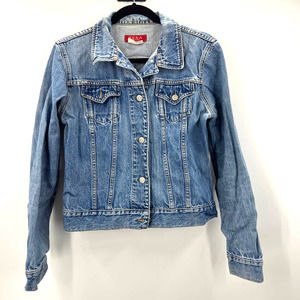 Zena Jeans Medium Wash Short Jean Jacket Long Sleeve Button Front Vintage Small